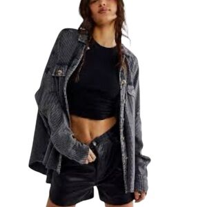 Free People One Scout Jacket Oversized Small Off Black Button Up Shacket